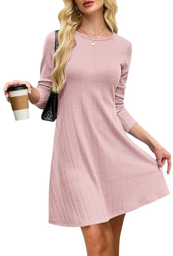 AUSELILY vinterklänningar för kvinnor Storbritannien damer jumper klänningar långärmad stickad pullover klänning ledig, Rosa, L