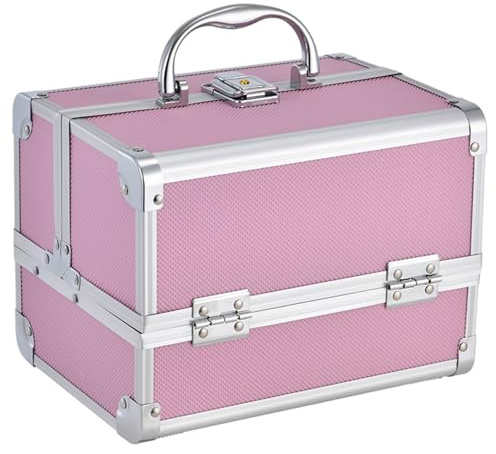 Makeupbox med spegel 17,8 x 17,8 x 22,8 cm 3-lagers bärbar utdragbar sminkväska organiserare med lås skyddande smink förvaring för resor kosmetolog