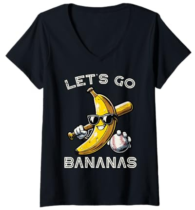 Femme Lets Go Bananas Baseball Rétro Sports Garçons Enfants Hommes Jeunes T-Shirt avec Col en V