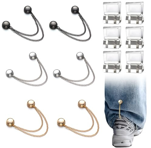 llikknve 12Pcs Invisible Pant Leg Clips, Trouser Hem Clips with 6 Magnetic Fastening Chains, Easy Installation, Cuff Clip for Long Trousers