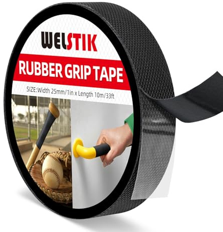 WELSTIK Rubber Grip Tape - Ultra Strong Sweat Absorbent Non-Slip Tape with Textured Adhesive - 1 x 33ft Heavy Duty Friction Tape for Tool Handles, Gym Gear, Stairs & DIY Gadgets (Black)