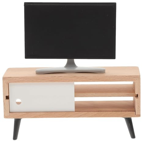 Wellrun 1:12 Miniature TV Set with Cabinet 2 Pieces,Dollhouse Mini Furniture Accessories for Home Display,DIY Decoration,Collector Mini Layout,Realistic Tiny TV and Cabinet Model