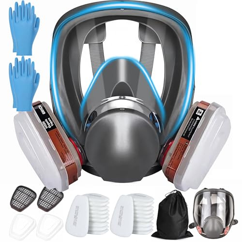 SGTBLV Full Face Respirator Mask, Reusable with Filters, Anti Fog, for Spray Paint, Chemicals, Epoxy Resin, Welding, Sanding, Dust Protection