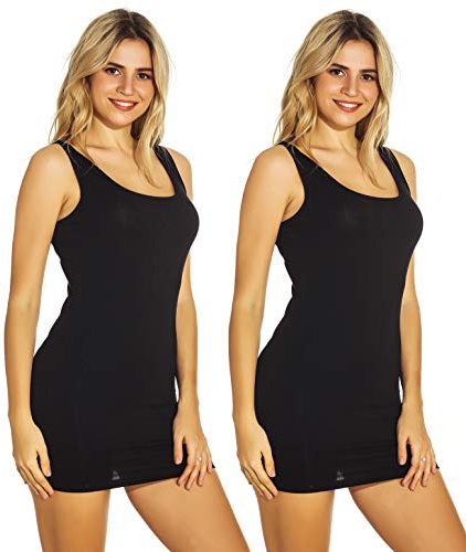 Mcilia débardeur Long sans Manches,côtelé, Doux,Extensible, pour Femmes, en Paquet de 2 Noir Taille S (EU 34 36)