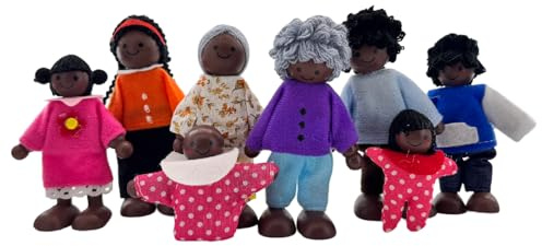 HYSTYLE Confezione da 8 bambole in legno per casa delle bambole di famiglia, giochi di ruolo per la famiglia