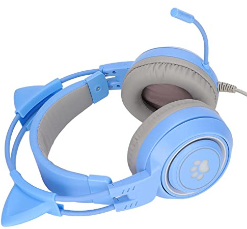 USB/3.5MM Gaming Headset med Mic, Cat Ear Gaming Cute Headset, Computer Wired Over Ear-hörlurar för, för One, för PSP, för Laptop, PC(Blå)