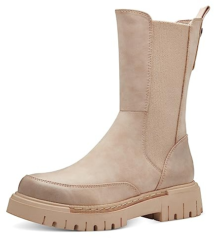 MARCO TOZZI Damen Chelsea Boots aus Kunstleder Plateau, Beige (Dune), 36