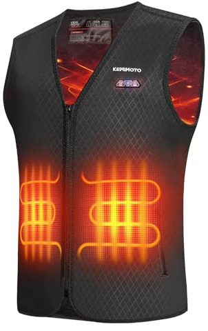 KEMIMOTO Gilet Chauffant Homme, 6 Zones de Chaleur et 3 Niveaux de Chauffage, Tissu de Plongée et Doublure en Velours Cristal pour Ski Pêche et Moto(Sans Batterie)