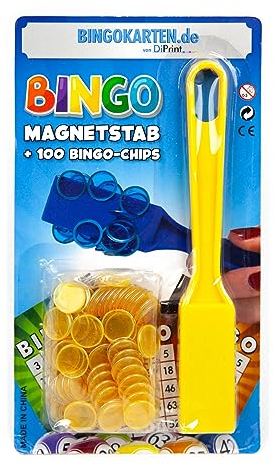 DiPrint Bingo Magnetstab mit 100 Bingo-Chips (gelb) - Verbesserte Ausführung -