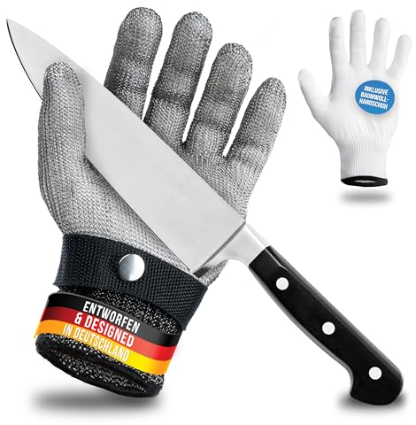 LAUER SCHUTZ ® Gant de protection anti-coupure en fil d'acier inoxydable - grand confort & coupe sûre - pratique, facile à nettoyer & convient pour les aliments - gant en coton inclus (XS)