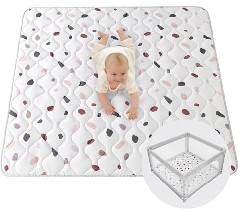 Hakuna Matte Gesteppte Krabbeldecke Baby 127cm, Konfetti – extra Dicke 1,5cm weiche Baby Krabbelmatte – Baby Spielmatte mit Rutschfester Unterseite zum Krabbeln, Laufgitter – Maschinenwaschbare