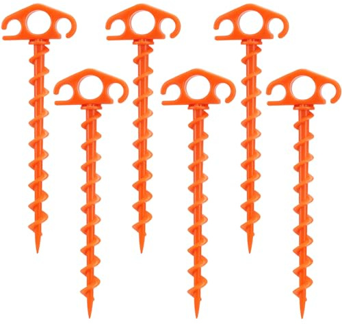 Estacas de arena para tienda de campaña, estacas de anclaje en espiral de 9.4 pulgadas, resistentes para camping, senderismo y más (6, naranja)