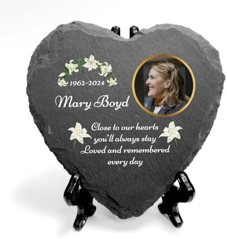 You Personalise Personalised UV Printed Photo Memorial Grave Marker Heart Slate With Optional Display Stand