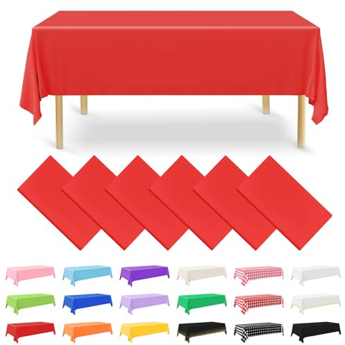 NACHLYNN Paquete de 6 manteles de plástico Desechables de 137 x 274 cm, Color Rojo, rectangulares, para Fiestas, compromisos, Bodas, bautizos, decoración de cumpleaños