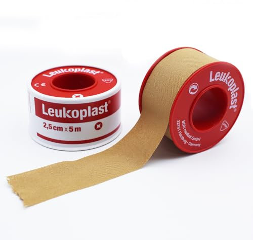 Leukoplast Rollenpflaster 2,5 cm x 5 m, Pflaster Rolle Fixierpflaster Rolle mit Schutzring, Heftpflaster Rolle, medizinisches Tape zur Wundverbänden-Fixierung