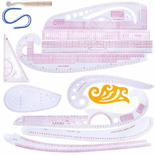 Sex French Curve Ruler, Clear Metric Sewing Ruler Set, Metrisch Geformte Nähwerkzeuge, DIY Nähen Lineal Schneiderset, Transparentes Metrisches Nählineal, für Anfänger, Schneider, Designer (13)