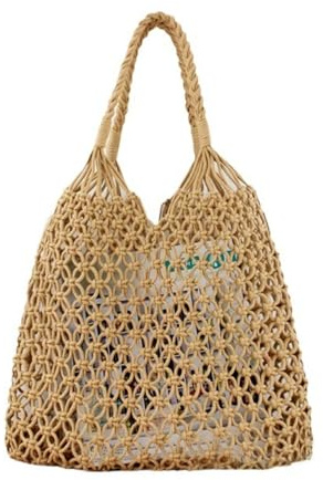LATRAT borsa a tracolla Mesh Beach Bag, paglia tessuto a mano estiva, borsa da spiaggia per lavoro, ufficio, viaggi, shopping, scuola e uso quotidiano, marrone