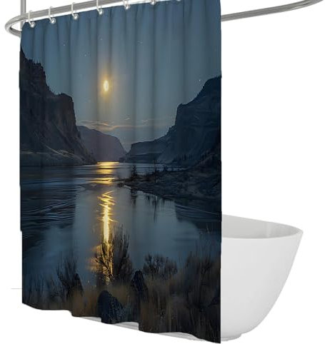 UERWOWELL Cortinas de Ducha con Vista a la montaña del anochecer para el baño, Paisaje de Puesta de Sol, Cortina divisoria de Cuarto de Ducha Impermeable y Resistente para bañera W120xL180 cm