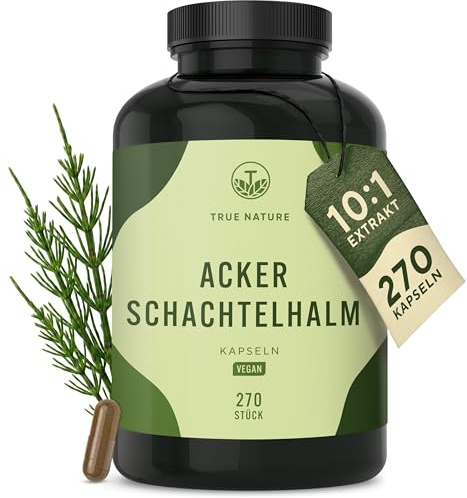 Ackerschachtelhalm Extrakt - 270 Kapseln - 500mg Extrakt (10:1) hochdosiert - 5000mg Tagesdosis - 9 Monate Vorrat - Zinnkraut - Deutsche Produktion - Vegan - TRUE NATURE