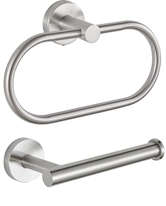 Portarrollos/Anillo Toallero, Eolax Niquel Cepillado Accesorios de Baño, Portarrollos y Toallero de Acero Inoxidable Perforado, Montaje en Pared, 2 Piezas