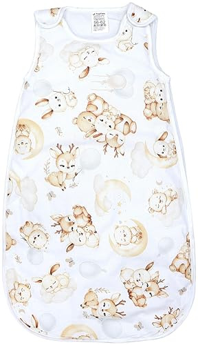 TupTam Gigoteuse Bébé 2.5 TOG – Turbulette Toutes Saisons Sans Manches avec Fermeture Éclair Latérale, Beige Animaux sur nuages/Blanc, 56-62