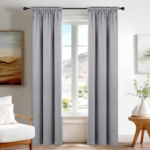 Deconovo Tende Oscuranti 100% con Tasca per Asta – Set di 2 Pannelli, Tende per Interni a Vetro Finestra, 70x220 cm, Grigio, per Cucina, Bagno, Camera e Ufficio