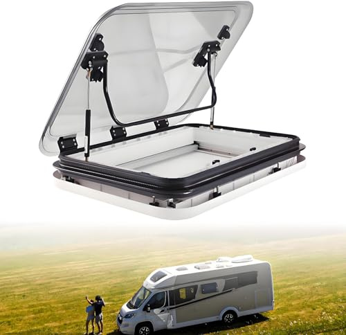 COAKUE Fenêtre de Sortie pour Camping-Car, 800 x 500 mm, pour Caravane, Camping-Car, puits de lumière, fenêtre de Toit, Ventilation avec éclairage LED 19.7x19.7Inch