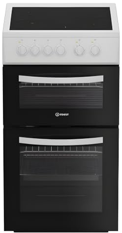 Indesit ITE5VMW 50cm Electric Ceramic Cooker – White, Freestanding Oven and Hob, Fan Assisted Main Oven, Ceramic Hob with 4 Zones, Double Cavity, Easy Clean Enamel, Energy Efficient