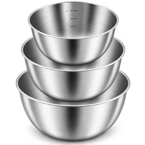 YANJINGSHE Mixing Bowl Set, 3 Pcs Stainless Steel Nesting Bowls, Rustproof