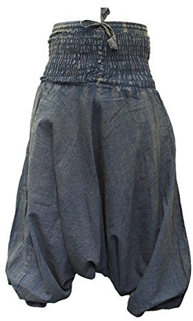 SHOPOHOLIC FASHION Haremshose mit Stonewashed-Effekt, Unisex, einfarbig, Hippie-Haremshose, blau, One Size