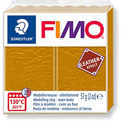 STAEDTLER 8010-179 Fimo Leather-Effect ofenhärtende Modelliermasse (für kreative Objekte im Leder-Look, lederähnliche Optik und Haptik) Farbe ocker