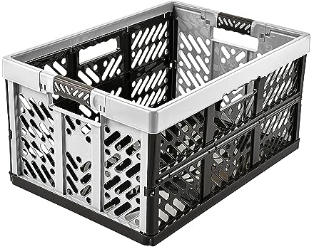 keeeper 2 x Sturdy Professional Folding Boxes with Soft-Touch Handles, 54 x 37 x 28 cm, 45 Litre, Ben, Light Grey