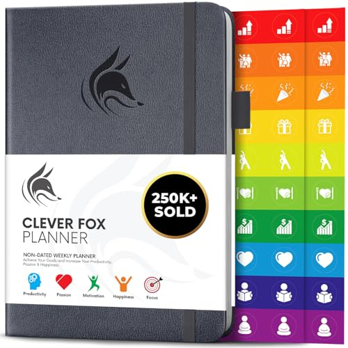 Clever Fox Planner – Undated Weekly & Monthly Organizer Journal for Productivity, Time Management & Goals – A5 (Silver Black)