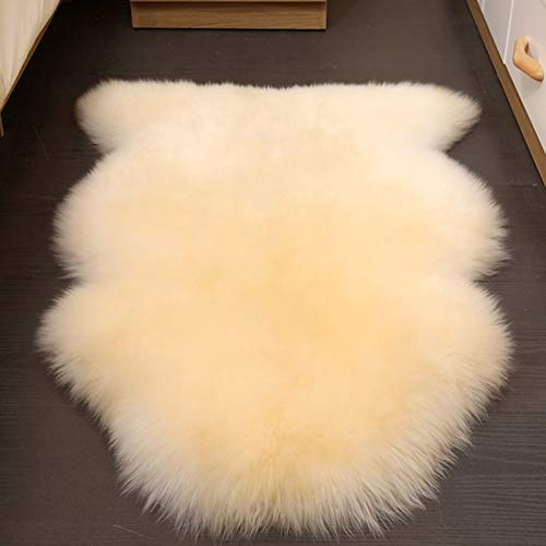 Altlue Tappeto Pecora Vera Pelle di Pecora Tappeto di Pelliccia Tappeti Lana Tappeto Peloso (70x100cm) (Color : White-Beige)