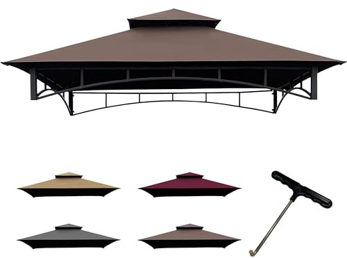 CoastShade 8 x 5 grill BBQ lusthus dubbel nivå ersättning baldakin tak utomhus grill lusthus tält taktopp, brun