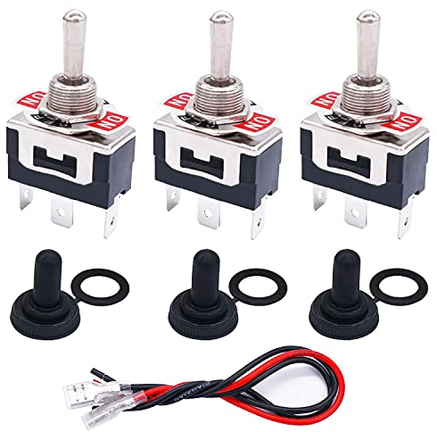 Taiss/3 Stücke Kippschalter Heavy Duty 3 Pin 3 Position ON/OFF/ON SPDT 16A 250VAC Terminal Metallschalter mit wasserdichter Schutzkappe + 6,3mm Anschlussdrähte TEN-1122MX-B103