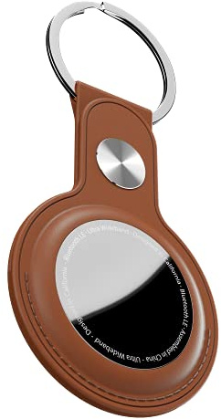 KeyBudz AirTag lädernyckelring Apple AirTags hänge, skyddsfodral med nyckelring, brun