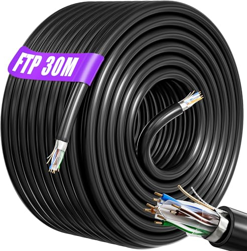 Granel Cable Ethernet Cat 6 De 30m, Bulk Cable de Red LAN FTP Blindado Para Internet Rápida & Fiable -AWG23 Cable a Granel Internet Anti-jamming Exterior Interior resistente a la intemperie(30 Metros)