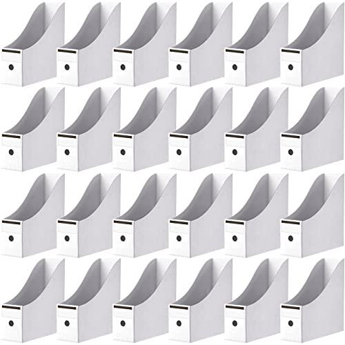 Thenshop 24 Pcs Cardboard Magazine File Holders Magazine Book Bin Box with Label Sticker Paper Organizer Storage Folder for Desk Shelves School Classroom Office Supplies(Classic,White)
