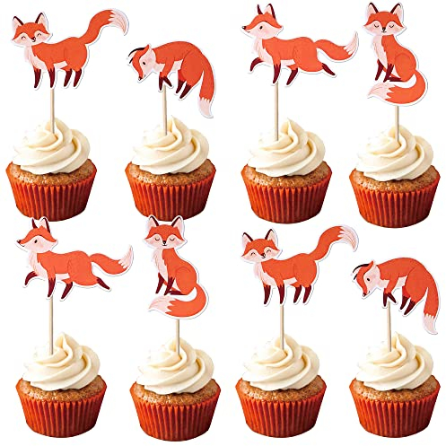 36 Stück Füchse Tortendeko Foxes Geburtstag Cupcake Toppers Wildes Tier Kuchen Deko Füchse Cupcake Dekorationen für Baby-Dusche Kinder Geburtstag Party Kuchen Dekorationen