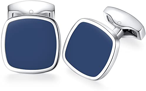 HONEY BEAR Herren Quadrat Manschettenknöpfe Hochzeit Cufflinks Manschettenknopf Edelstahl, MEHRWEG (Blau)
