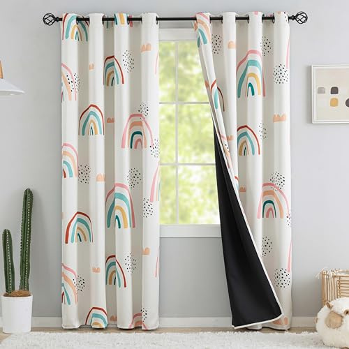 chiinvent Blackout Rainbow Curtains for Kids Cute Rainbow Room Darkening Window Curtains Decorative Cartoon Black Out Curtain for Girls Bedroom Nursery, C1, 52 x 84, 2 Panels (90% Blackout)