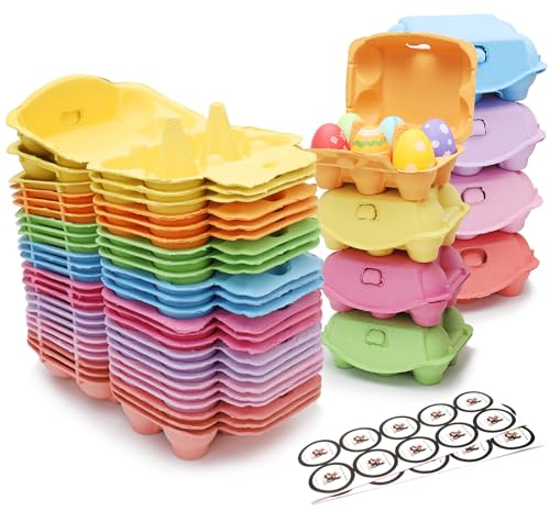 HENGI 24 Pcs Colorful Egg Cartons - Cardboard Natural Pulp Boxes Hold 6 Eggs - Reusable Strong Sturdy Material for Storing Chicken Eggs or Arts and Crafts