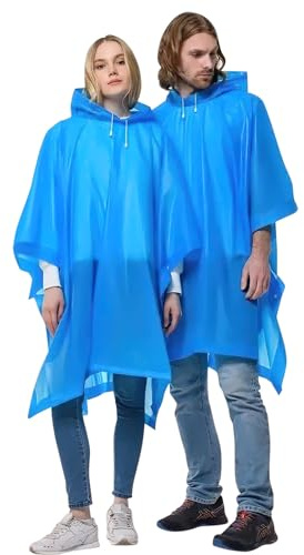 OSDUE 2 Pack Portable Raincoat, Rain Poncho Waterproof with Hoods and Sleeves, Reusable Rain Resistant Poncho for Camping, Emergency Situations, Travel