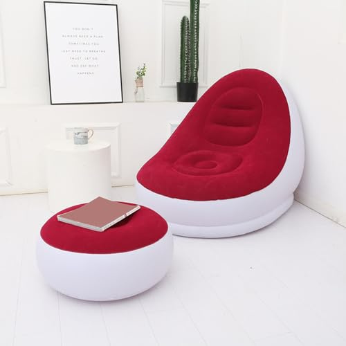 Leapiture Sedia Gonfiabile Air Chaise Lounge con Pouf per Giochi da Campeggio, Pausa Pranzo e Feste in Giardino - Goditi il Sole (Rosso)