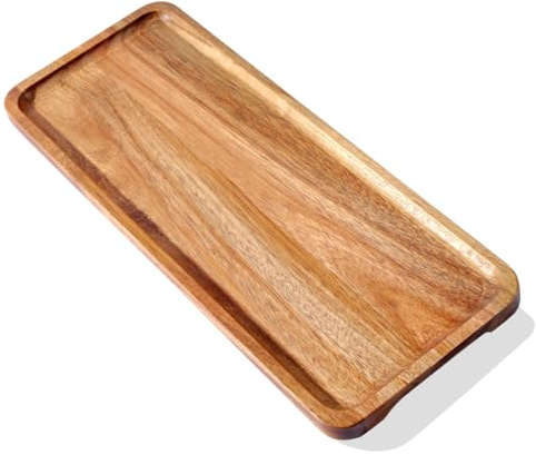 WLWNWFT Deko Tablett Holz 30 x 12 cm, Tablett aus Akazienholz, Holztablett Deko Rechteckig, Serviertablett Servierplatte Holz für Käse, Wurst, Dessert, Kaffee, Kerzen
