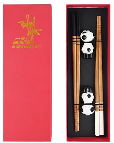 LHOEST Bacchette Sushi Legno 2 Paia Riutilizzabile Bacchette Cinesi Legno Bacchette Giapponesi Bambini Adulto Bacchette Cinesi Panda Porta Bacchette Sushi Chopsticks Cute