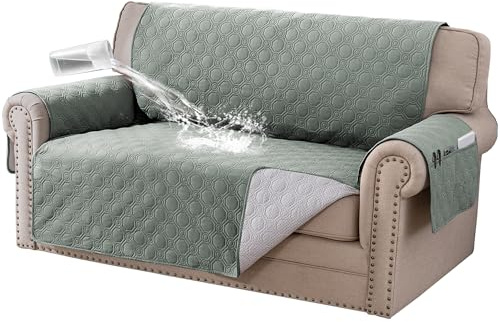 BellaHills Sofa Cover 100% Waterproof Sofa Covers 2 seater Non-Slip Sofa Slipcovers Couch Covers Washable with Elastic Strap Sofa Protectors from Pets Seat Width 55(2 Seater, Lily Pad)