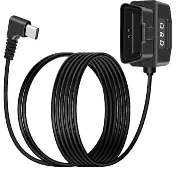 YANBORONSN OBD strömkabel för Dash Camera, OBD2 till 90 graders USB C-adapter hardwire laddningskabel med strömbrytarknapp 24 timmars övervakning och Acc 2 läge 12–24 V till 5 V/3 A (3,5/11,5 FT)