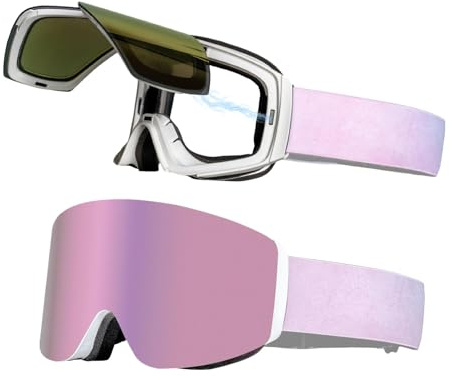 Occhiali da sci da donna, occhiali da neve da donna, occhiali da sci magnetici, di protezione sci, occhiali da snowboard, antiappannamento, protezione UV400 per sci, motoslitta, alpinismo
